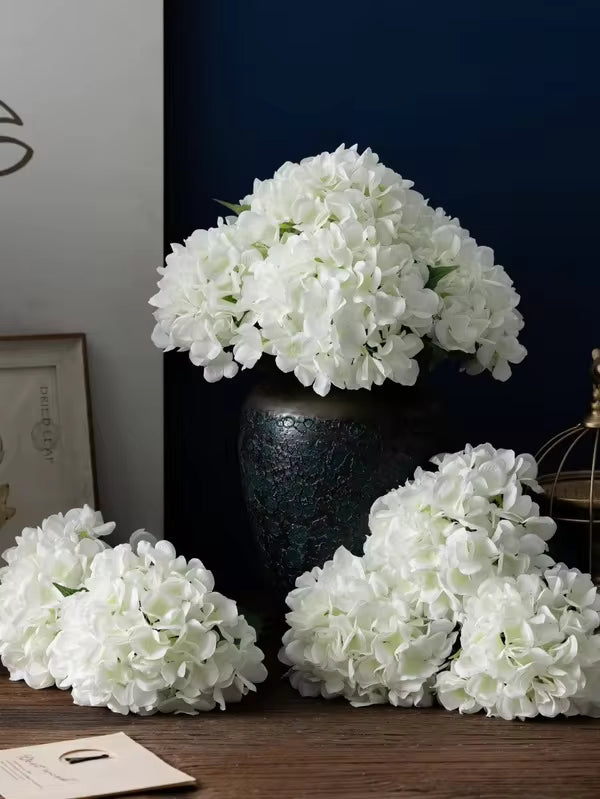 MEHELANY 1pc White Artificial Hydrangea Flower, Realistic Silk Material 18.5" High Quality Faux Floral For DIY Wedding Bouquet, Party,Fall Home Living Room, Kitchen Garden, Hotel Office,Thanksgiving Harvest Season, Birthday Gift Decoration,DIY Arch Wreath