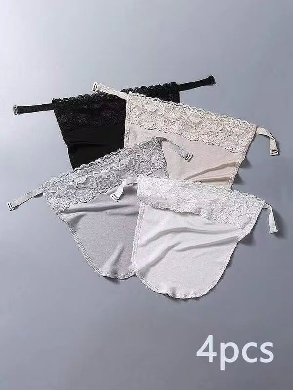 4pcs/Set Lace Trim Breathable Fashion Adjustable Chest Coverage Fake Collar For Daily Wear Valentines For Dress For Christmas Decor