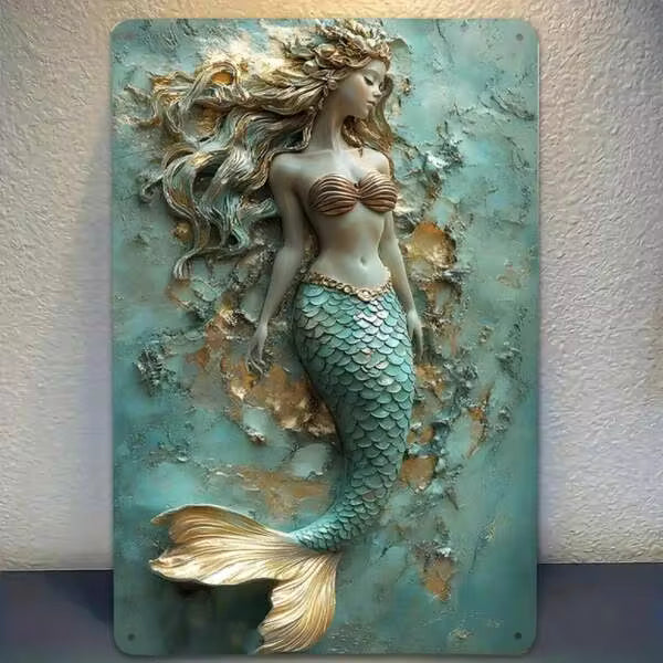 Tin Metal Sign Mermaid Vintage Wall Decor: Unique Mermaid Art For Home  Office  Bar  & Garage. Decorative Metallic Tin Sign With Ocean Theme  Distressed Look  Inch. Retro Metal Wall Art. Galvanized Iron Sign.